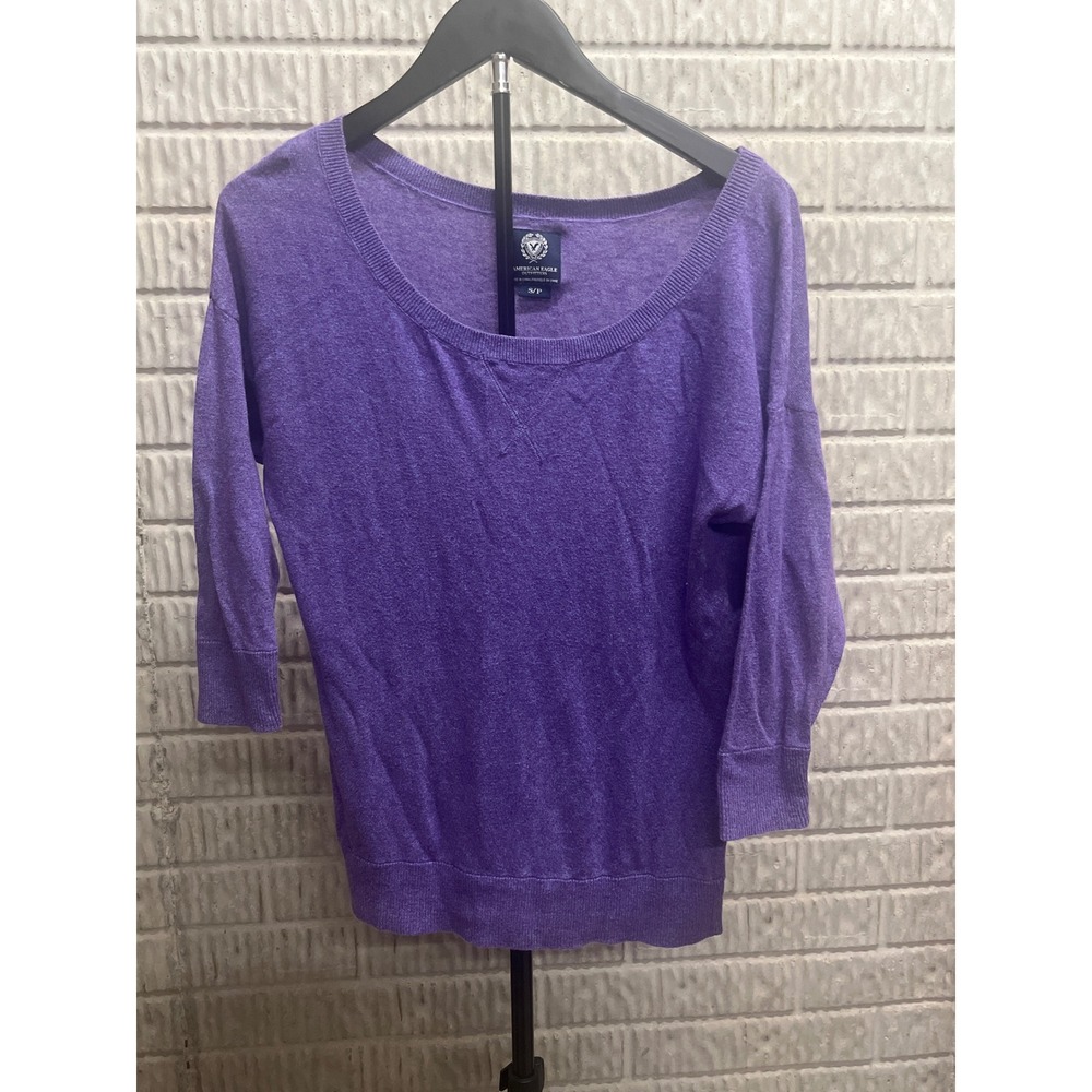 American Eagle Purple Scoop Neck 3/4 Sleeve Lightweight Knit Sweater Womens Smal